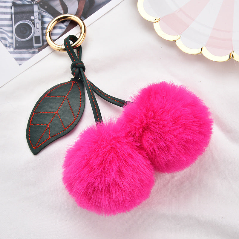 Wholesale fruit Cherry fur ball keychain imitation Rex rabbit fur bag pendant small jewelry